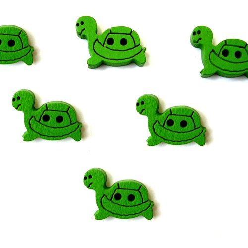 Lot 6 boutons bois : tortue vert 18*12mm (01)