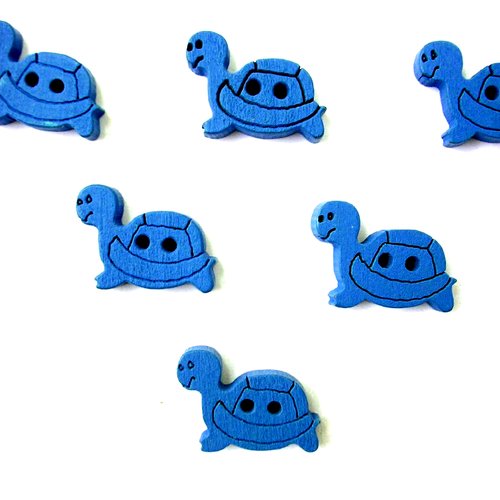 Lot 6 boutons bois : tortue bleu 18*12mm (01)