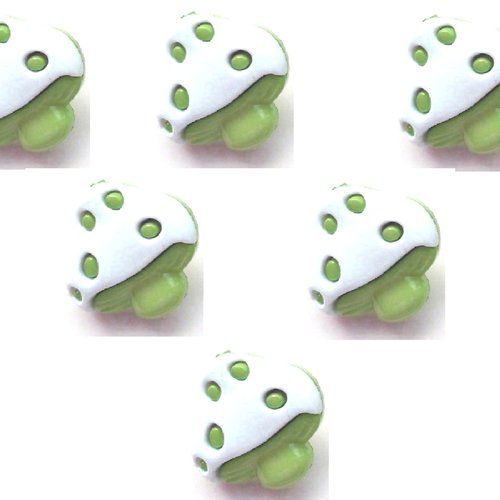 Lot 6 boutons acryliques: champignon vert/blanc 18*17mm (02)