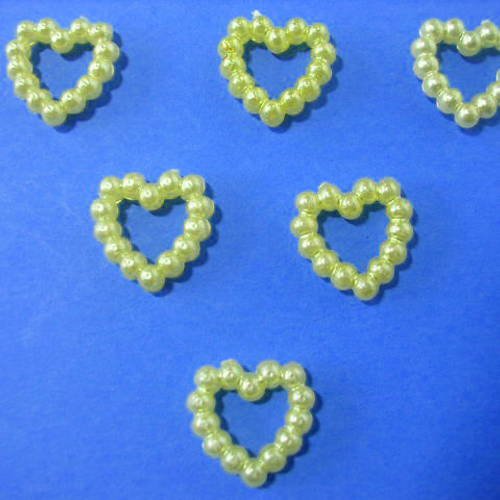 Lot  6 appliques perles plastiques  : coeur jaune 11mm 