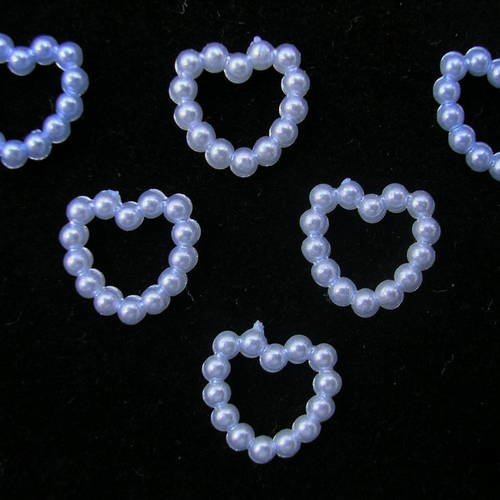 Lot  6 appliques perles plastiques  : coeur bleu 11mm 