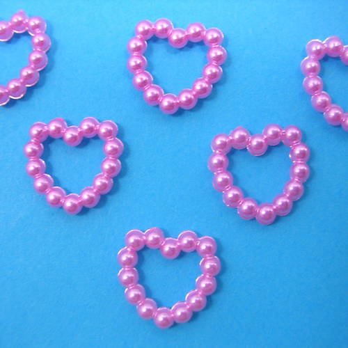 Lot  6 appliques perles plastiques  : coeur rose 11mm 