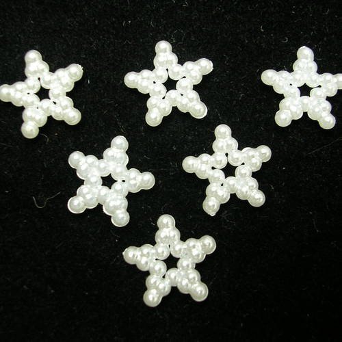Lot  6 appliques perles plastiques  : etoile blanche 11mm 
