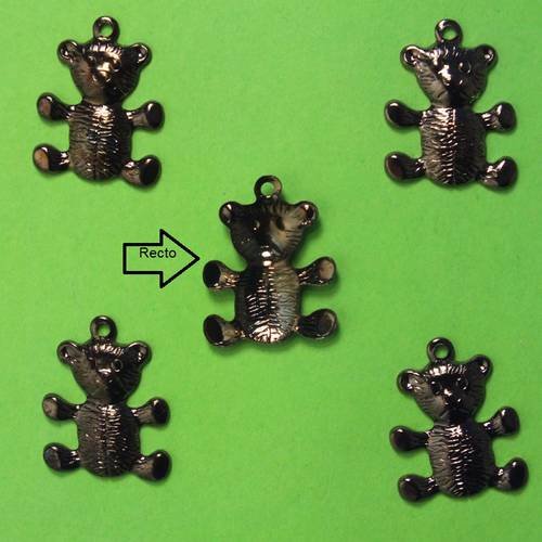 Lot 5 charms metals noirs : ourson 17 mm 