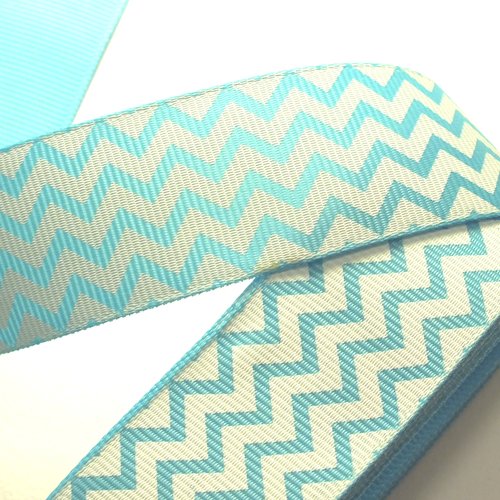 Ruban polyester : bleu/blanc zigzag largeur 25mm longueur (04)