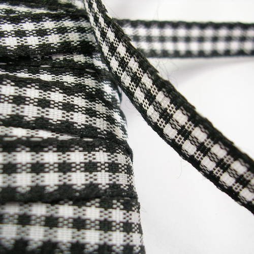 Ruban polyester : vichy noir/blanc largeur 8mm longueur 100cm (01)