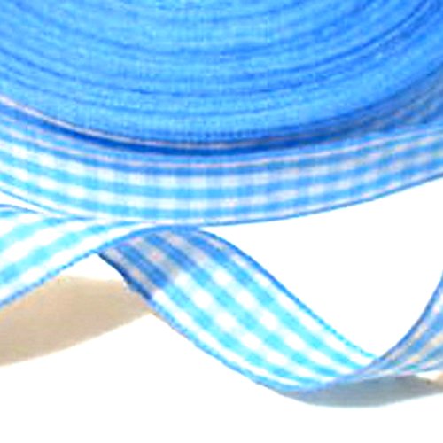 Ruban polyester : vichy bleu/blanc largeur 15mm longueur 100cm (01)