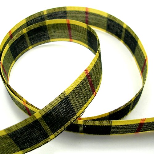 Ruban polyester : ecossais jaune/noir largeur 17mm longueur 100cm (01)