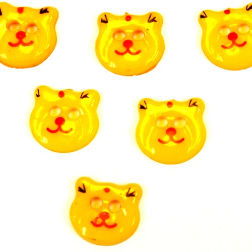 Lot 6 boutons acryliques : tete ours jaune fonçé 13*12mm (01)
