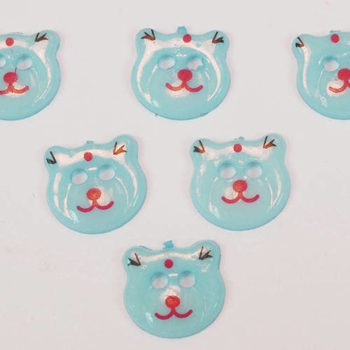 Lot 6 boutons acryliques : tete ours bleu clair 13*12mm (01)