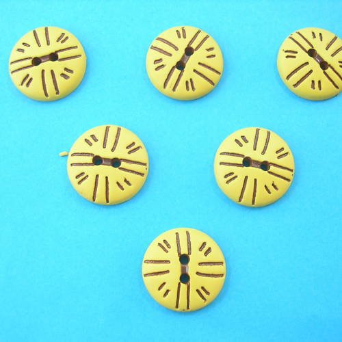Lot 6 boutons : rond jaune/noire 15mm 