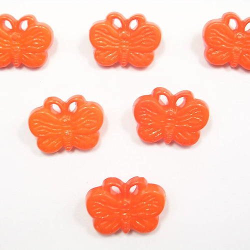 Lot 6 boutons : papillon orange 18mm (01)