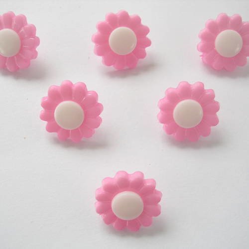 Lot 6 boutons acryliques : marguerite rose clair/blanche 15mm (01)