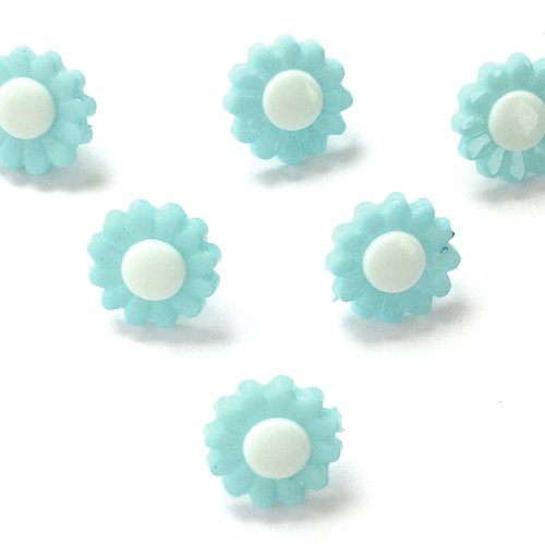 Lot 6 boutons acryliques : marguerite bleu clair/blanche 15mm (01)