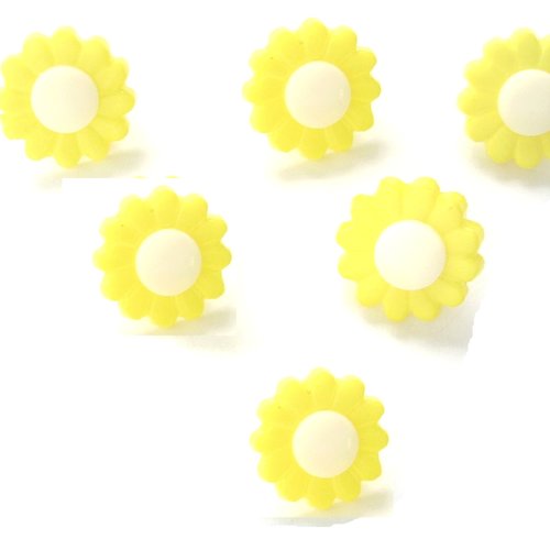 Lot 6 boutons acryliques : marguerite jaune clair/blanche 15mm (01)