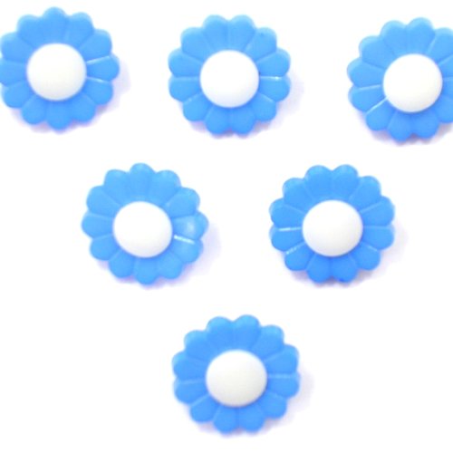 Lot 6 boutons acryliques : marguerite bleu/blanche 15mm (01)
