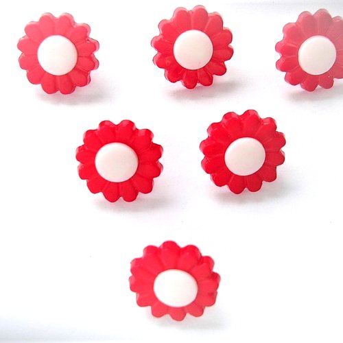 Lot 6 boutons acryliques : marguerite rouge/blanche 15mm