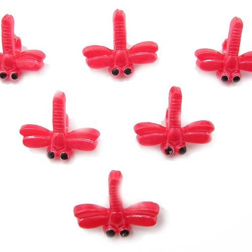 Lot 6 boutons acryliques : libellule rouge 19*17mm