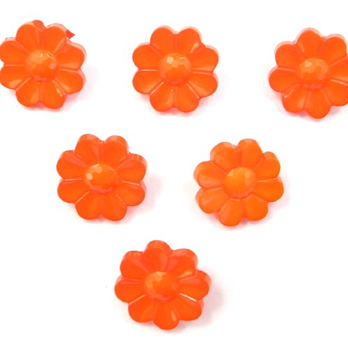 Lot 6 boutons acryliques : fleur orange 15mm (02)