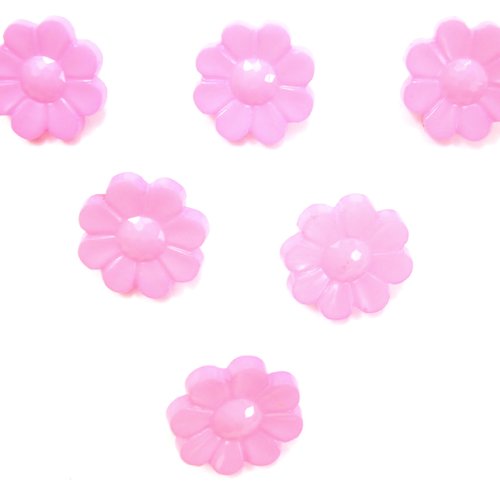 Lot 6 boutons acryliques : fleur rose 15mm (02)