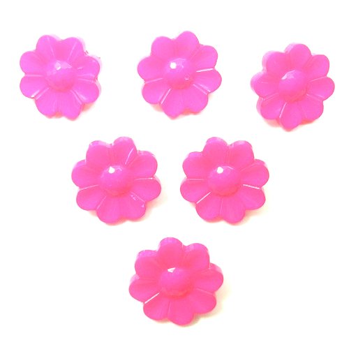 Lot 6 boutons acryliques : fleur rose fonçé 15mm (02)