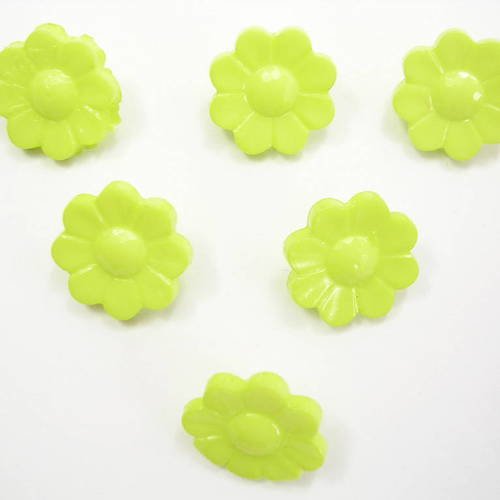 Lot 6 boutons acryliques : fleur vert clair 15mm (02)