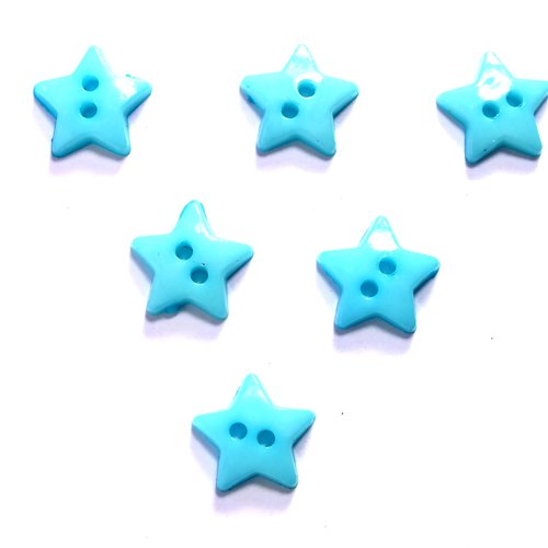 Lot 6 boutons acryliques : étoile bleu ciel 12mm