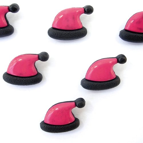 Lot 6 boutons acryliques : bonnet rouge/noir 17*13mm (03)