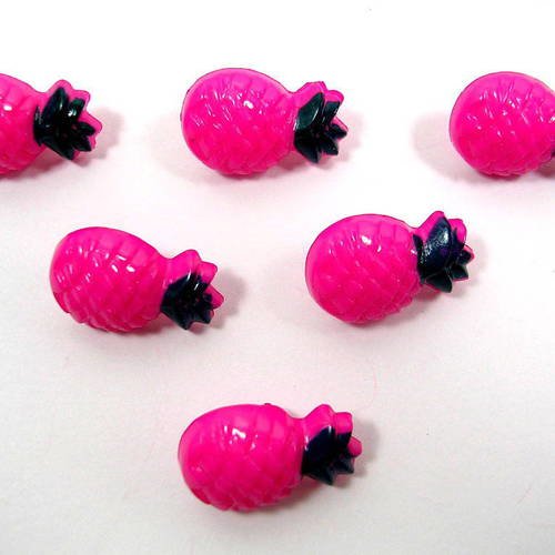Lot 6 boutons acryliques : ananas rose fonçé 18*11mm
