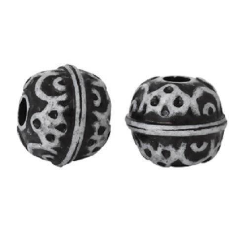 Lot 20 perles acryliques : rondes noires/grises 14mm