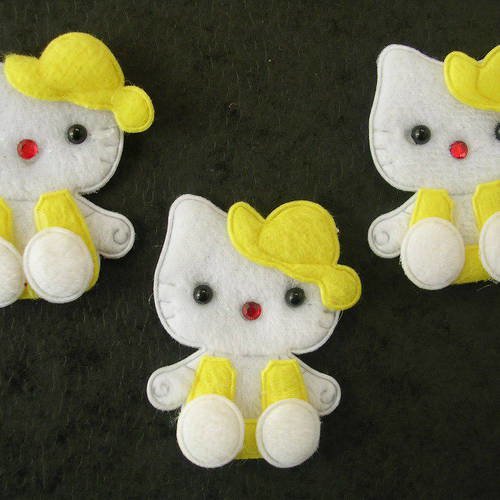 Lot 3 appliques : chat polaire jaune/blanc 55mm 