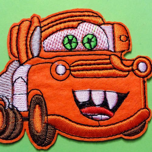 Applique tissu thermocollant : camion car's orange 8*7cm