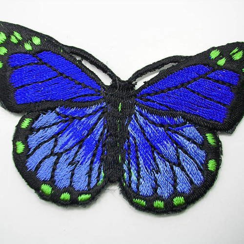 Applique tissu thermocollant : papillon bleu fonçé 75*40mm 