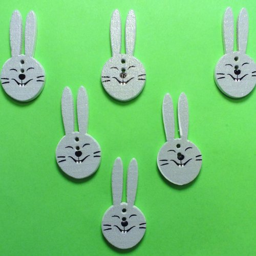 Lot 6 boutons bois : theme animaux lapin 30*15mm