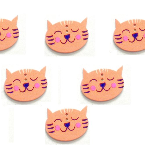Lot 6 boutons bois : theme animaux chat 29*22mm