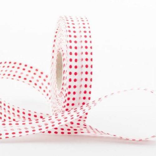 Biais coton plie : blanc motif pois rouge largeur 20mm longueur 100cm