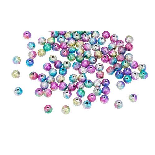 Lot 25 perles acryliques :  rondes brillantes marbrées violet/vert/bleu 8mm