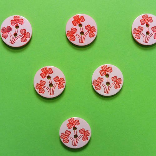 Lot 6 boutons : rond motif fleur 12mm (01) 