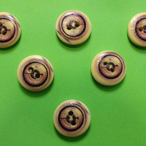 Lot 6 boutons bois : rond thème mer motif hublot 15mm (31)