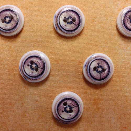 Lot 6 boutons bois : rond thème mer motif hublot 15mm (19)