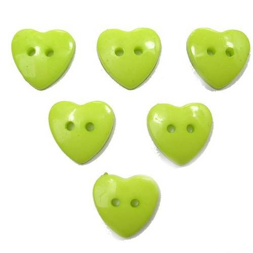 Lot 6 boutons : coeur vert 12mm 