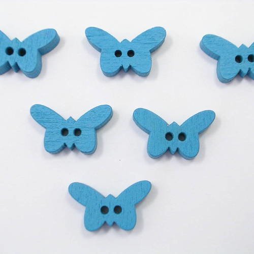 Lot 6 boutons bois : papillon bleu 17mm 