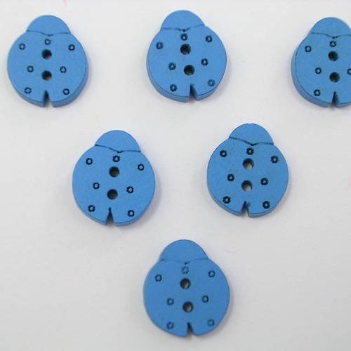 Lot 6 boutons bois : coccinelle bleu 16mm 