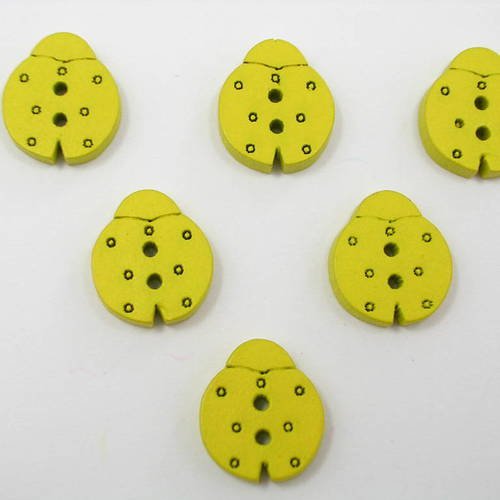 Lot 6 boutons bois : coccinelle jaune 16mm 