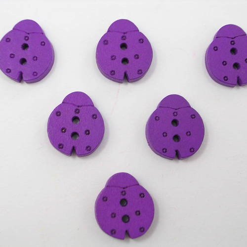 Lot 6 boutons bois : coccinelle violet 16mm 