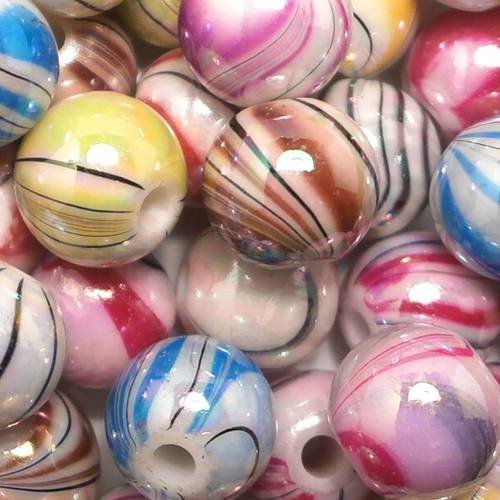 Lot 20 perles acryliques : rondes couleurs acidulées 8mm