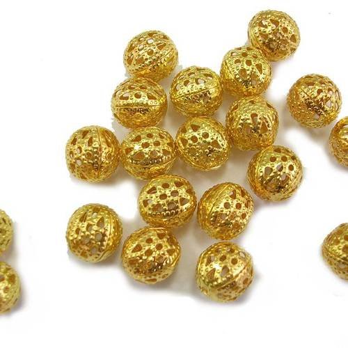 Lot 50 perles  : rondes plaquées dorées fantaisies 4mm (01)