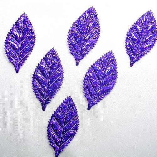 Lot  6 appliques tissus  : feuille violette 54mm 