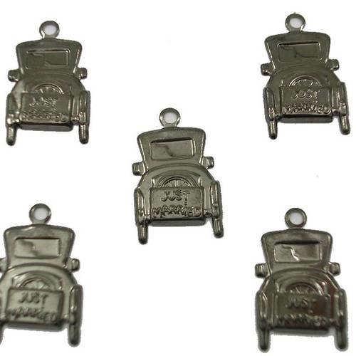 Lot  5 charms metals noirs  : voiture ancienne 14 mm 