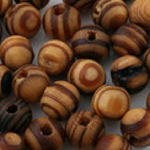 Lot 20 perles bois : ronde marron 10mm